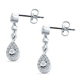 Pear Teardrop Halo Charm Drop Stud Earring Cubic Zirconia 925 Sterling Silver