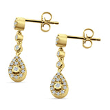 Pear Teardrop Halo Charm Drop Stud Earring Cubic Zirconia 925 Sterling Silver
