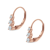 Three Round Graduated Cubic Zirconia Huggie Leverback 925 Sterling Silver