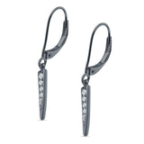 Spike Hoop Leverback Earrings Round Cubic Zirconia 925 Sterling Silver