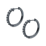 Round Engraved Flower Huggie Hoop Earring Cubic Zirconia 925 Sterling Silver