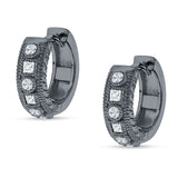 Round & Princess Cut Cubic Zirconia Huggie Hoop Earring 925 Sterling Silver