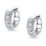 Round & Princess Cut Cubic Zirconia Huggie Hoop Earring 925 Sterling Silver