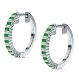 Baguette Cubic Zirconia Half Eternity Huggie Hoop Earring 925 Sterling Silver