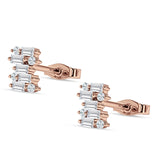 Baguette & Round Cluster Stud Earring Cubic Zirconia 925 Sterling Silver
