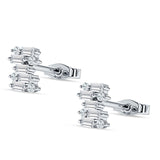 Baguette & Round Cluster Stud Earring Cubic Zirconia 925 Sterling Silver