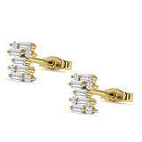 Baguette & Round Cluster Stud Earring Cubic Zirconia 925 Sterling Silver