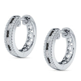 Round & Baguette Cubic Zirconia Huggie Hoop Earring 925 Sterling Silver