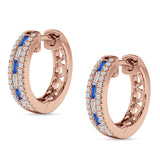 Round & Baguette Cubic Zirconia Huggie Hoop Earring 925 Sterling Silver