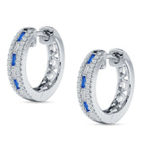 Round & Baguette Cubic Zirconia Huggie Hoop Earring 925 Sterling Silver
