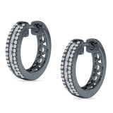 Round & Baguette Cubic Zirconia Huggie Hoop Earring 925 Sterling Silver