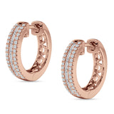 Round & Baguette Cubic Zirconia Huggie Hoop Earring 925 Sterling Silver