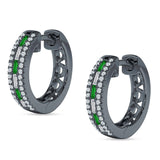 Round & Baguette Cubic Zirconia Huggie Hoop Earring 925 Sterling Silver