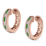 Round & Baguette Cubic Zirconia Huggie Hoop Earring 925 Sterling Silver