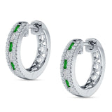 Round & Baguette Cubic Zirconia Huggie Hoop Earring 925 Sterling Silver