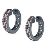Round & Baguette Cubic Zirconia Huggie Hoop Earring 925 Sterling Silver