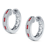 Round & Baguette Cubic Zirconia Huggie Hoop Earring 925 Sterling Silver