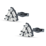 Triangular Shaped Baguette & Round Cubic Zirconia Stud Earring 925 Sterling Silver