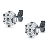 Hexagonal Stud Earring Baguette & Round Cubic Zirconia 925 Sterling Silver
