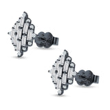 Baguette & Round Cubic Zirconia Cluster Stud Earring 925 Sterling Silver
