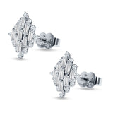 Baguette & Round Cubic Zirconia Cluster Stud Earring 925 Sterling Silver