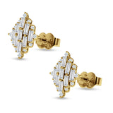 Baguette & Round Cubic Zirconia Cluster Stud Earring 925 Sterling Silver