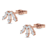Floral Stud Earrings Baguette & Round Cubic Zirconia 925 Sterling Silver