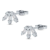 Floral Stud Earrings Baguette & Round Cubic Zirconia 925 Sterling Silver