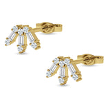 Floral Stud Earrings Baguette & Round Cubic Zirconia 925 Sterling Silver