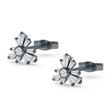 Starburst Trio Baguette & Round Cubic Zirconia Stud Earring 925 Sterling Silver