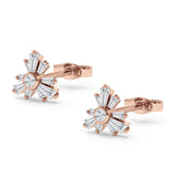 Starburst Trio Baguette & Round Cubic Zirconia Stud Earring 925 Sterling Silver