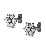 Starburst Stud Earring Flower Baguette & Round Cubic Zirconia 925 Sterling Silver