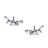 Marquise Cubic Zirconia Leaf Style Crawler Stud Earring 925 Sterling Silver