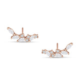 Marquise Cubic Zirconia Leaf Style Crawler Stud Earring 925 Sterling Silver