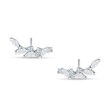 Marquise Cubic Zirconia Leaf Style Crawler Stud Earring 925 Sterling Silver
