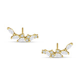 Marquise Cubic Zirconia Leaf Style Crawler Stud Earring 925 Sterling Silver