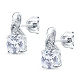 Cushion Cubic Zirconia Twisted Stud Earring 925 Sterling Silver