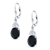 Oval Drop Dangle Triangular Cubic Zirconia Leverback Earring 925 Sterling Silver