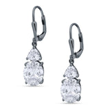 Oval Drop Dangle Triangular Cubic Zirconia Leverback Earring 925 Sterling Silver