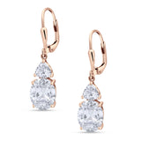 Oval Drop Dangle Triangular Cubic Zirconia Leverback Earring 925 Sterling Silver