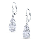 Oval Drop Dangle Triangular Cubic Zirconia Leverback Earring 925 Sterling Silver