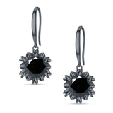 Round Cubic Zirconia Flower Heart Designer Fishhook Earring 925 Sterling Silver