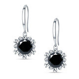 Round Cubic Zirconia Flower Heart Designer Fishhook Earring 925 Sterling Silver