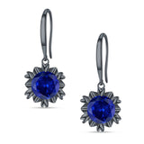 Round Cubic Zirconia Flower Heart Designer Fishhook Earring 925 Sterling Silver