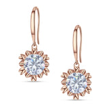 Round Cubic Zirconia Flower Heart Designer Fishhook Earring 925 Sterling Silver