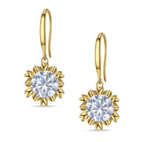 Round Cubic Zirconia Flower Heart Designer Fishhook Earring 925 Sterling Silver