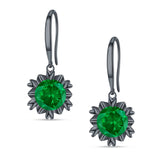 Round Cubic Zirconia Flower Heart Designer Fishhook Earring 925 Sterling Silver