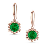 Round Cubic Zirconia Flower Heart Designer Fishhook Earring 925 Sterling Silver