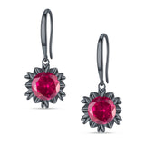 Round Cubic Zirconia Flower Heart Designer Fishhook Earring 925 Sterling Silver