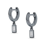 Emerald Cut Solitaire Dangling Hoop Earring Cubic Zirconia 925 Sterling Silver